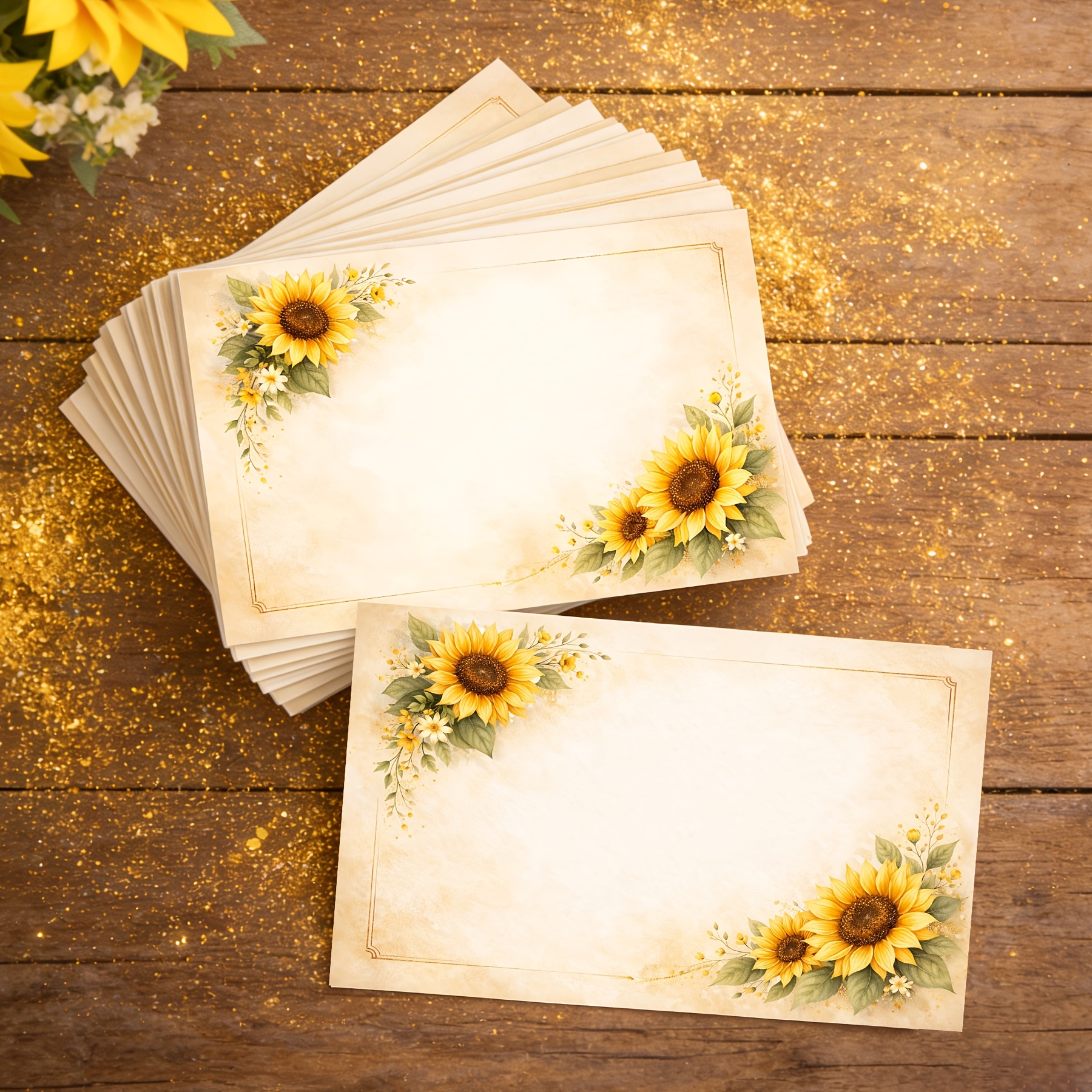 TEMU 48pcs Of Vintage Sunflower Message Cards, Blank Greeting Cards For Handwritten Notes, Floral Cards, Gift Message Cards, Emotional Cards, Thank