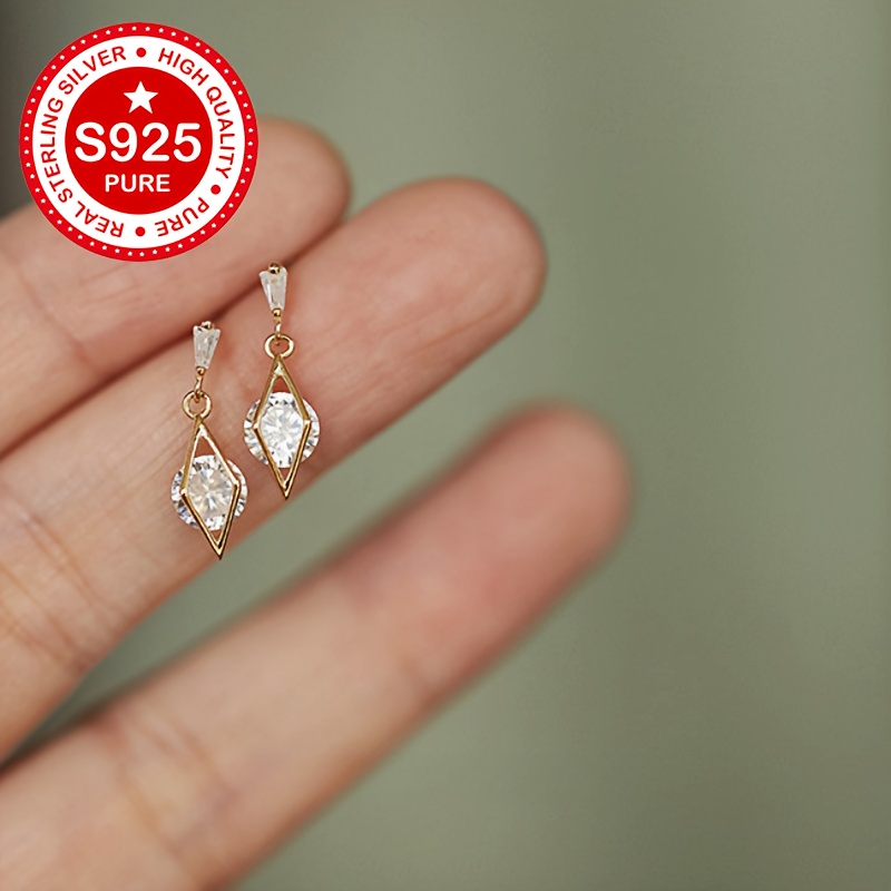 Women's 18K Gold Plated 925 Sterling Silver Stud Earrings with Cubic Zirconia