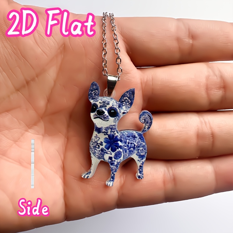 TEMU Collar con colgante de chihuahua 2D , elegante, y tierno, collar con dije de acrílico y foto de chihuahua de porcelana, con diseño de de cara ,