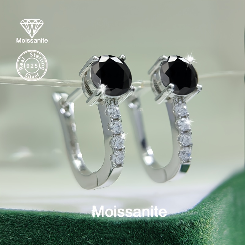 Image of 925 Silver 2-carat Black Moissanite Earrings For Women, Perfect As A Birthday Gift, Valentine's Day, Christmas, Halloween, New Year, Everyday Wear, Vacation, Party, Or Wedding Fashion Jewelry