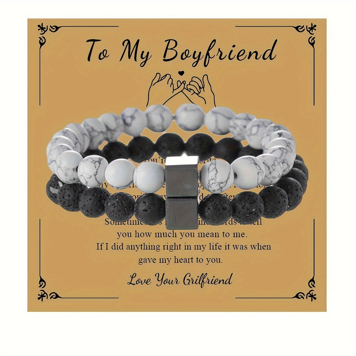 Funky Couple s Bracelets 2 Pcs Set of Stone Beaded Hand Chains Perfect Gift for Your Boyfriend