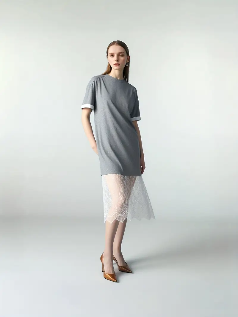 lace trim sweatshirt dress Lace Trim Sweatshirt Dress