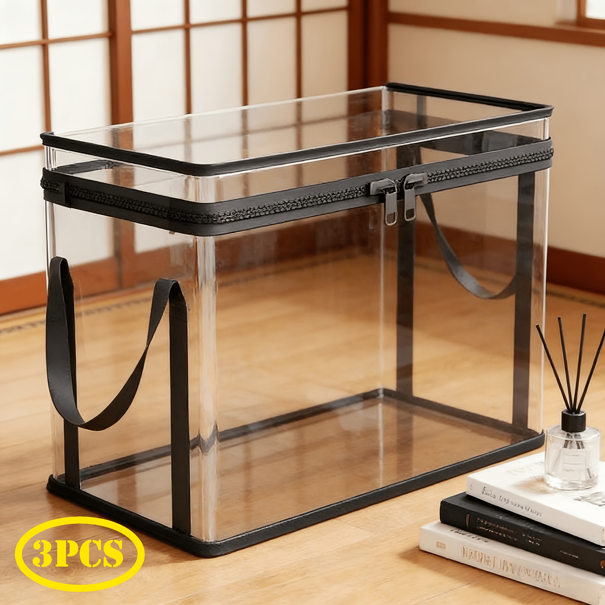 3pcs 4pcs heavy duty clear plastic storage box with 180   lid large square stackable organizer bin suitable for home   heavy duty suitable for books clothes bedding snacks durable space saving container
