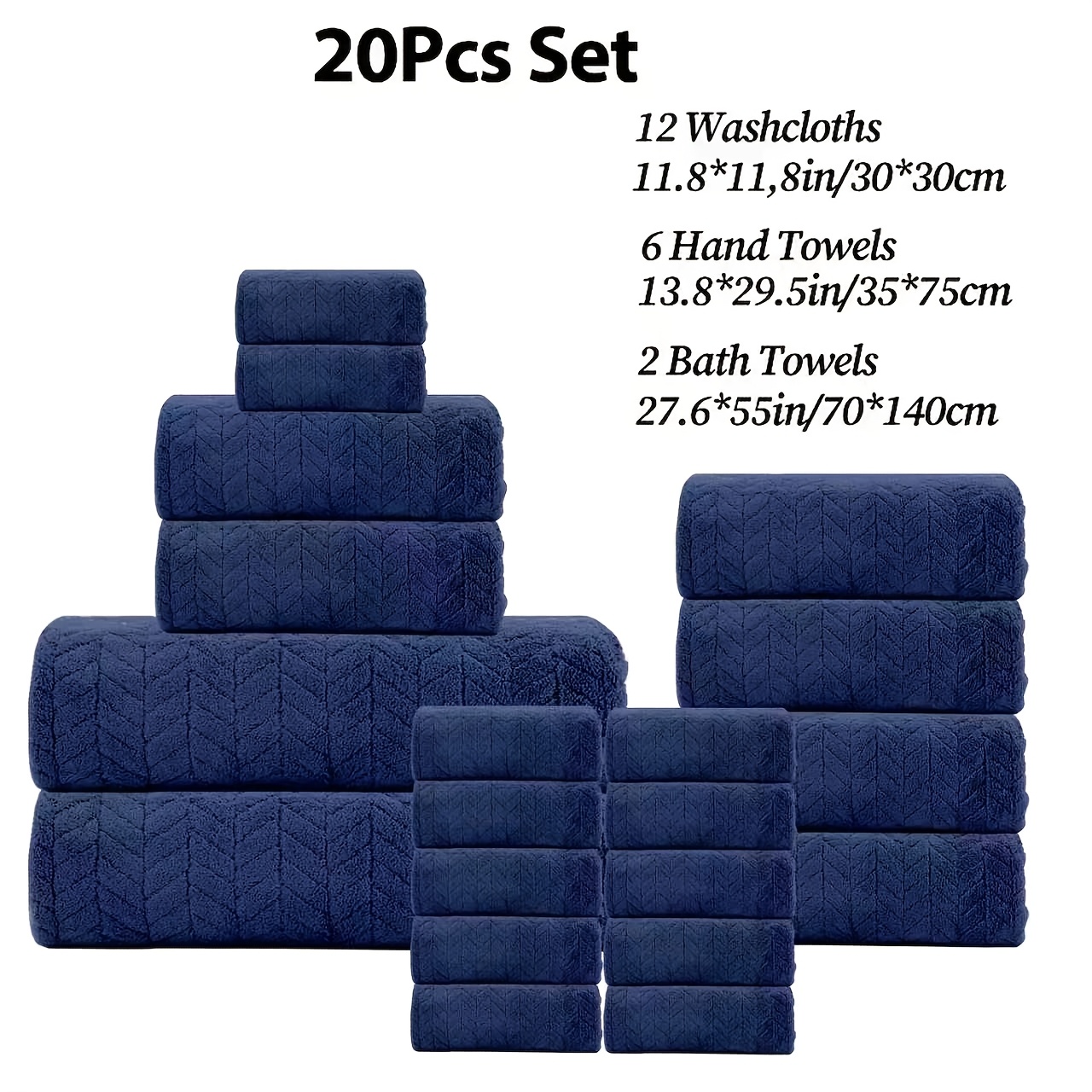 TEMU 20pcs Bathroom Towel Set, In Multiple Colors, Including 12 Face Towels, 6 Bath Towels, And 2 Large Bath Towels, Soft And Comfortable. Suitable
