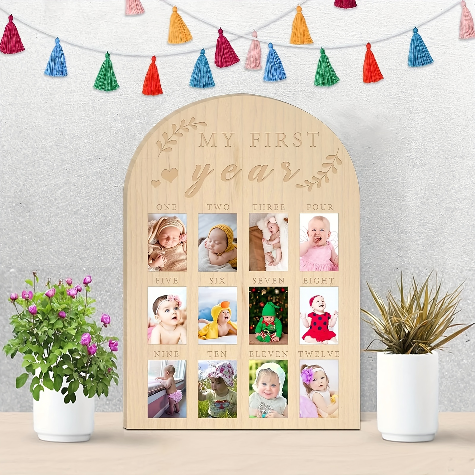   year   milestone frame wooden photo display for   12 months picture holder for boys girls perfect birthday gift   accessories details 1