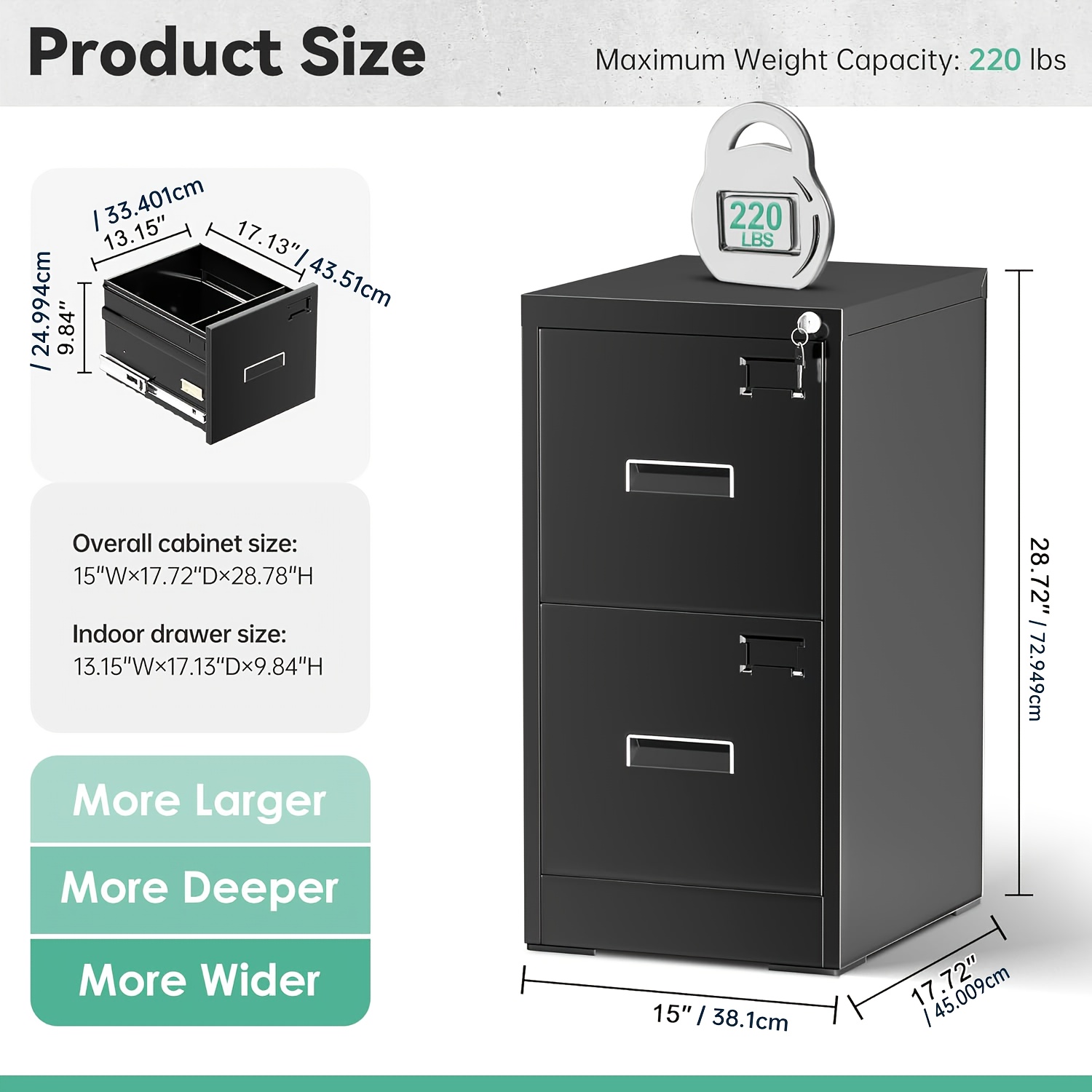 2 Drawer File Cabinet, Metal Office File Cabinet With Lock, Vertical Organizer Filed Cabinets For Letter, File Box And A4 Documents, For Home Office