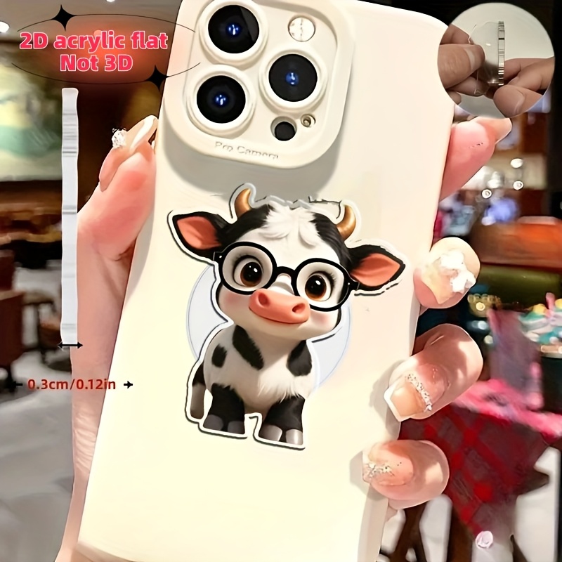TEMU 2d Flat Cute Cow Design Acrylic Phone Stand, Waterproof Telescopic Holder, Universal Smartphone Accessory - 1pc, 2d Flat