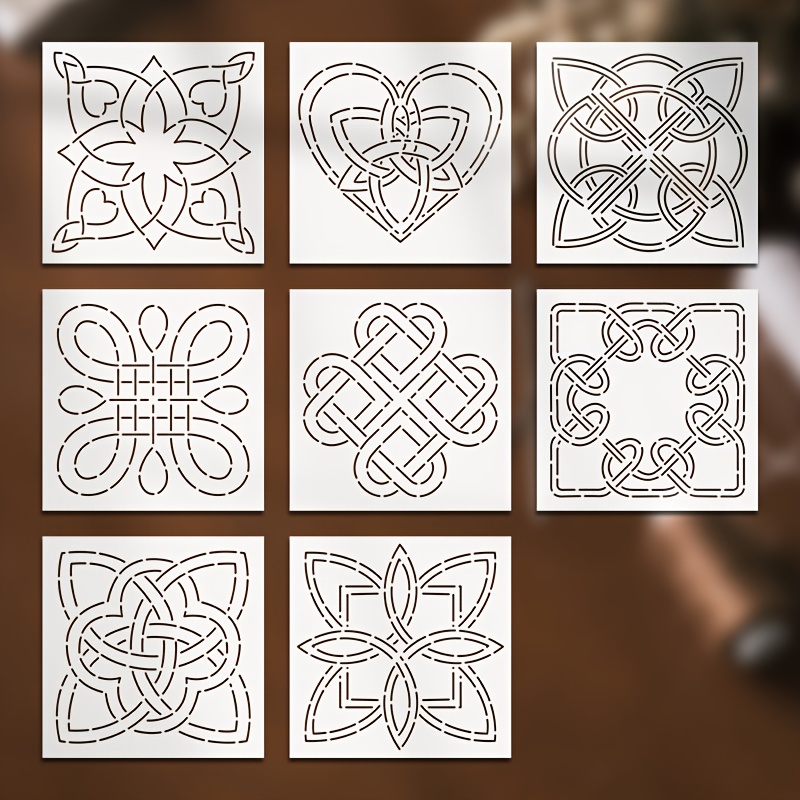 TEMU 8pcs Embroidery Template Ancient Symbol Pattern Sewing Template - 6-inch Washable And Reusable Pet Template For , Art And Crafts, Wall And Sign