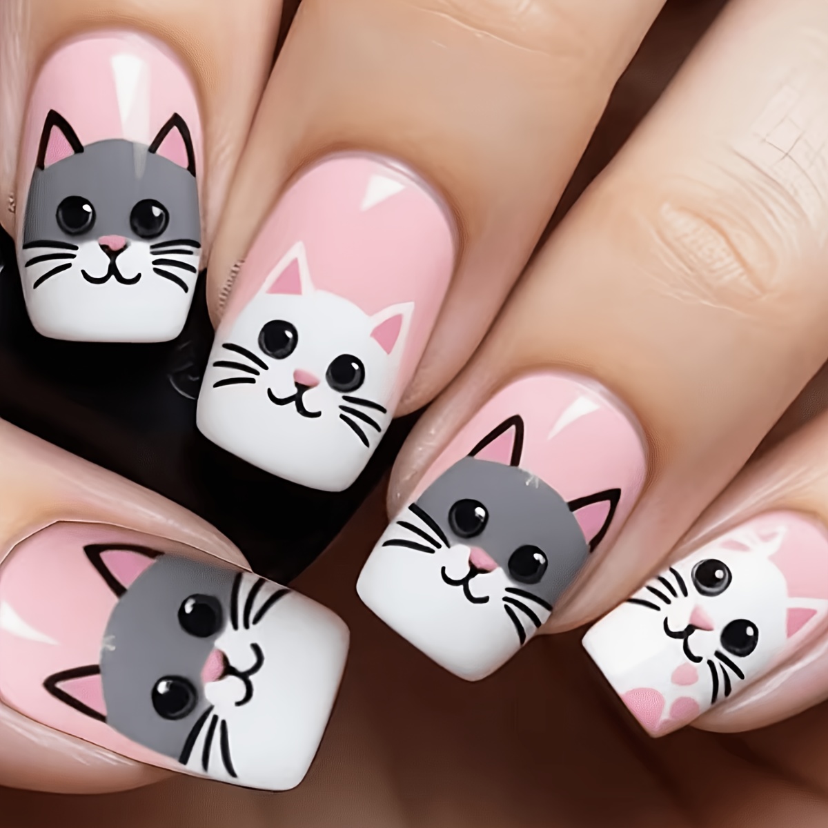 TEMU 24 New Chinese Square Cute Cat Gloss - Patches, Cartoon Animals, Full Of Girlishness. Suitable For Style Nail Art Additions, Easy To Paste And.
