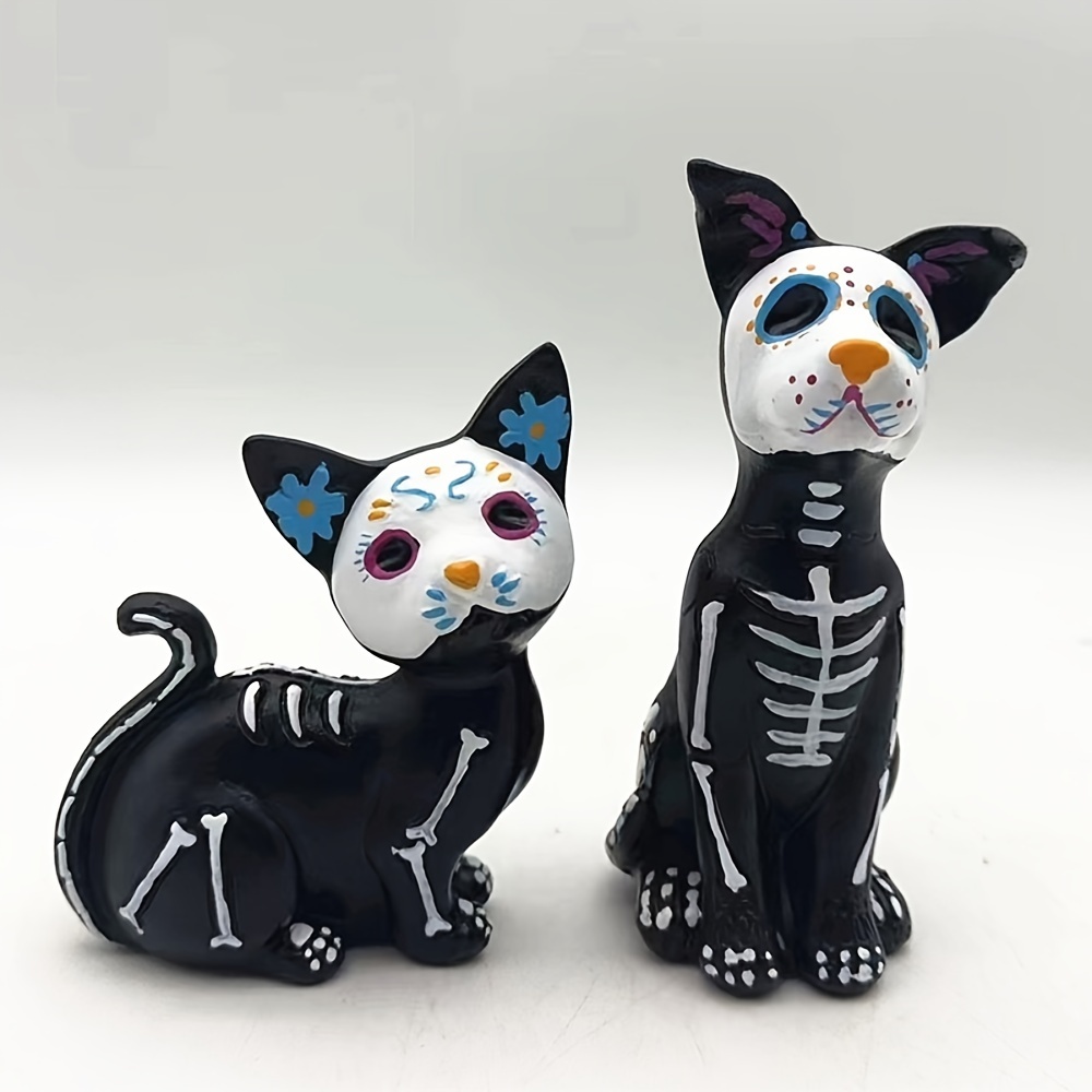 

1 Pc Day Of The Dead Resin Cat & Dog Figurines - Indoor & Outdoor Decorative Statues For Halloween, Festive Holiday Gifts, Skeleton Animal Sculptures Without Electricity For Various Room Types