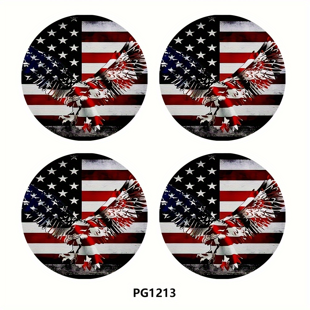 TEMU 4pcs Pattern Car Coaster, 2.75in Round Pu Leather Trim Car Coaster, , Beverage Mat Men's And Women' Interior Accessories, Decorative Coaster