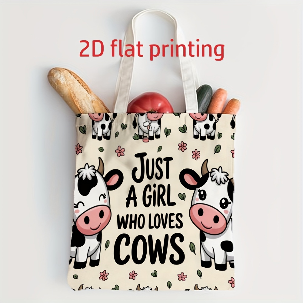 TEMU Men's & Women's Cow Print Tote Bag - Cute & " A Who Cows" Design With Black & White Holstein Patterns, Durable Unisex Shoulder Bag For Farm,,
