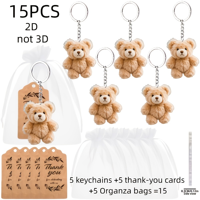 TEMU Plat 2D, Plan Plat 2D, Lot de 15 Porte-clés Charme - Inclut 5 Porte-clés en Acrylique avec 2D + 5 Cartes de Remerciement + 5 Sachets Cadeaux en