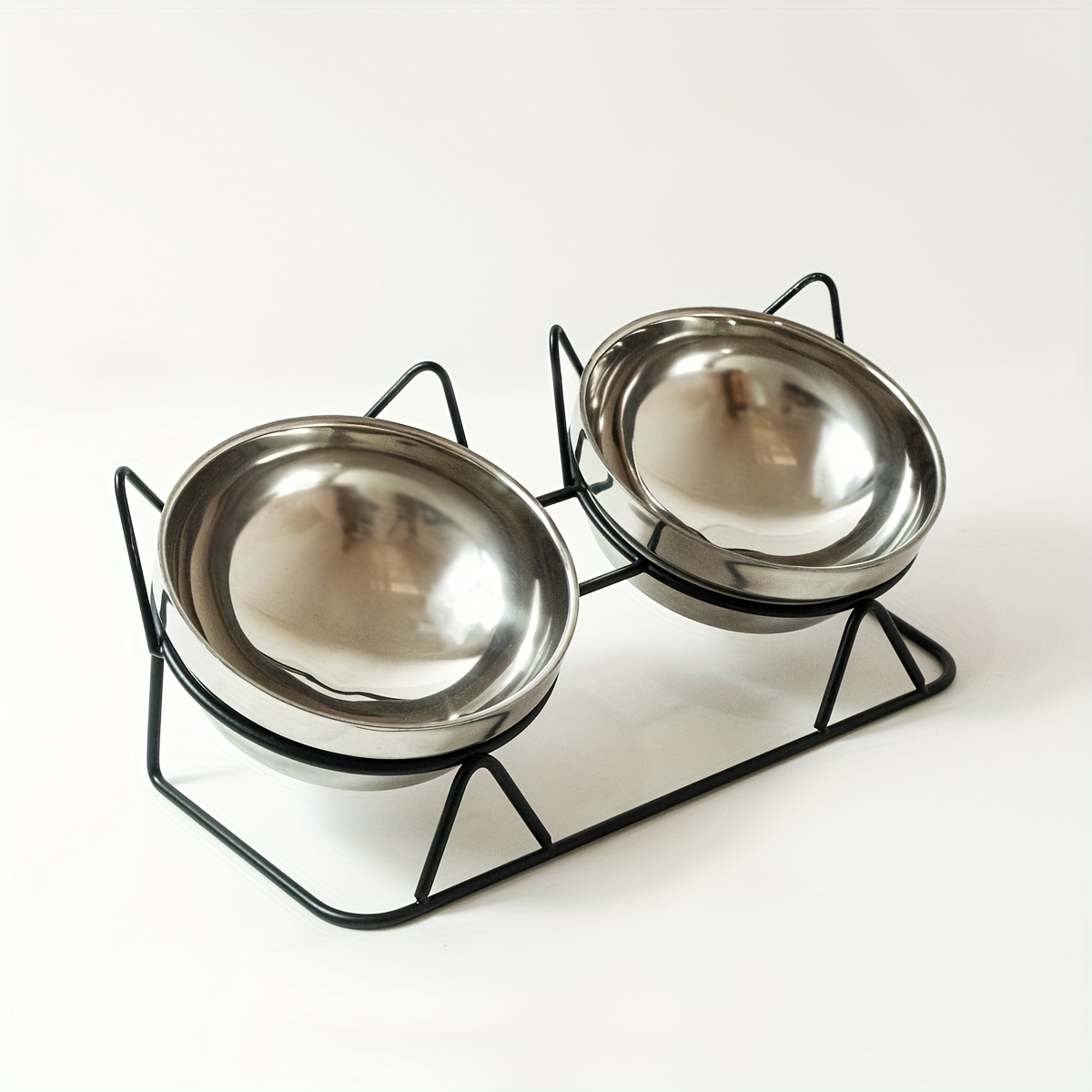 TEMU Elevated Cat Bowl Rack, Double-layer Stainless Steel Ironwork Bowl, Elevated Feeder, Anti-vomiting And Spinal Care, Easy To Clean And Stable,
