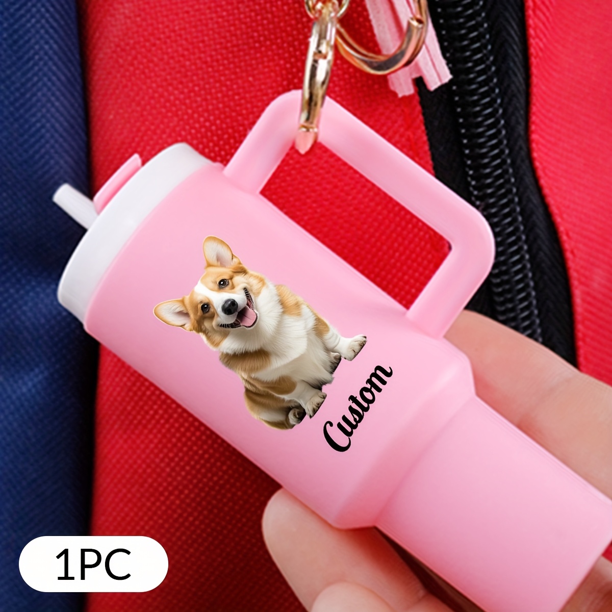 TEMU Anlewo Personalized Keychain - Custom Photo & Text Keychain With Cup-shaped Design, Alloy Birthday/anniversary/gift Charm - Customizable Bag Or