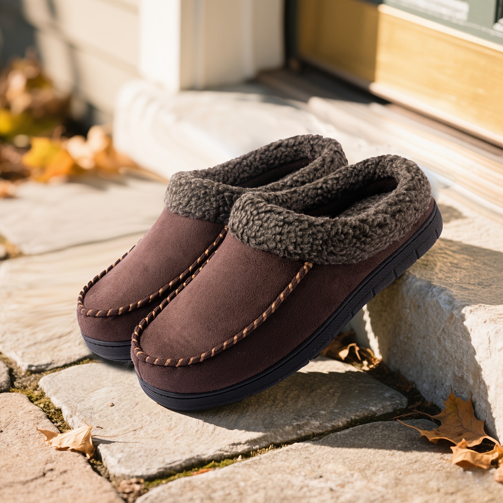 Suede Moccasin George Moccasin Slippers Grey Borg Lined Moccasin