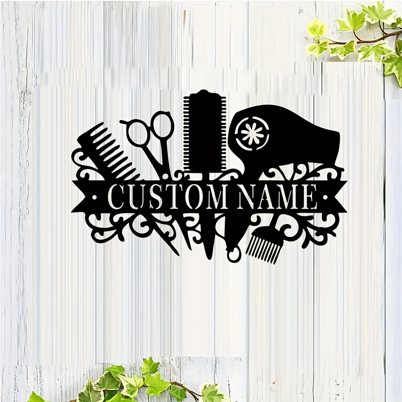 

Custom Barber Shop Metal Wall Art - Personalized Hair Stylist & , Modern Geometric Design For Home, Office Decor - Ideal Valentine's Gift