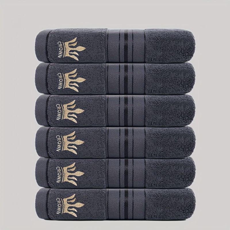6pcs Bath Towel Set, 35*75cm / 13.7*29.5 inches, Crown Embroidered Pure Cotton Towels, 100% Cotton Material, Quick-Dry and Absorbent