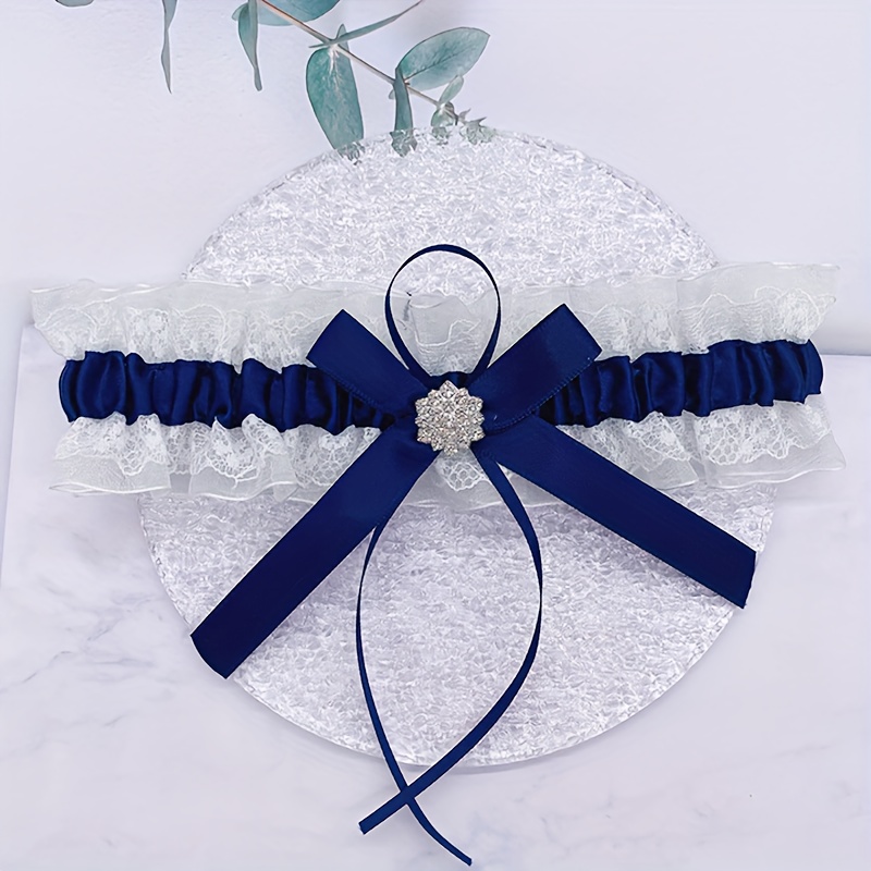TEMU Bridal Wedding Garter With Lace Rhinestone Leg Bands, Bow Leg Accessories For Wedding Party