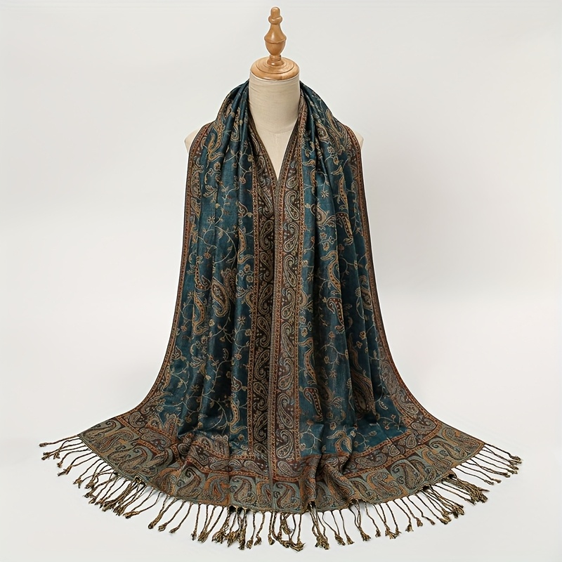 TEMU Classic Paisley Jacquard Shawl Vintage Cozy Scarf Elegant Style Breathable Blanket Scarf With Tassel For Women