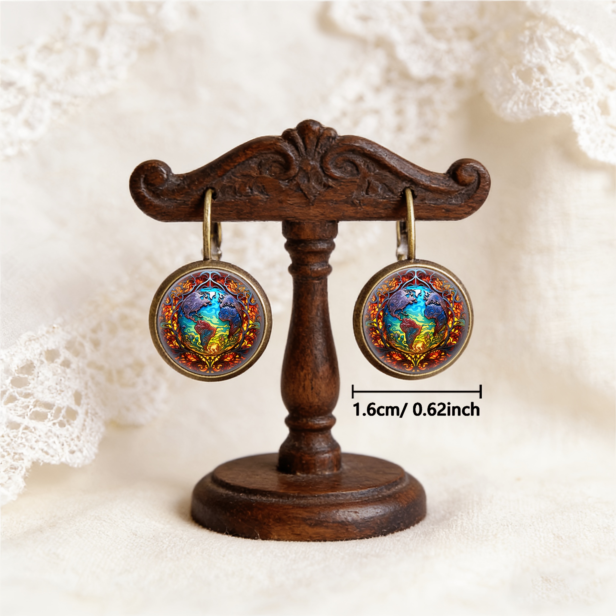 2pc Teal Earth Pattern Pendant Earrings Set