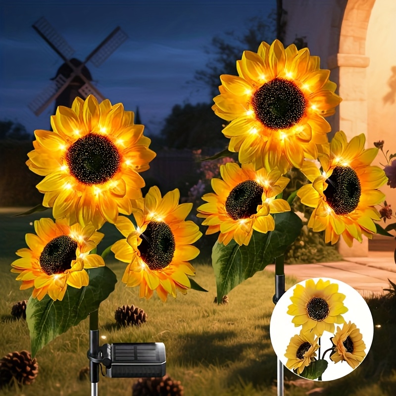TEMU 6pcs Solar Sunflower Outdoor Lights, Realistic-looking Artificial Sunflower Led Path Lights, Warm White, Auto , No Plug Required, Ip65, Durable