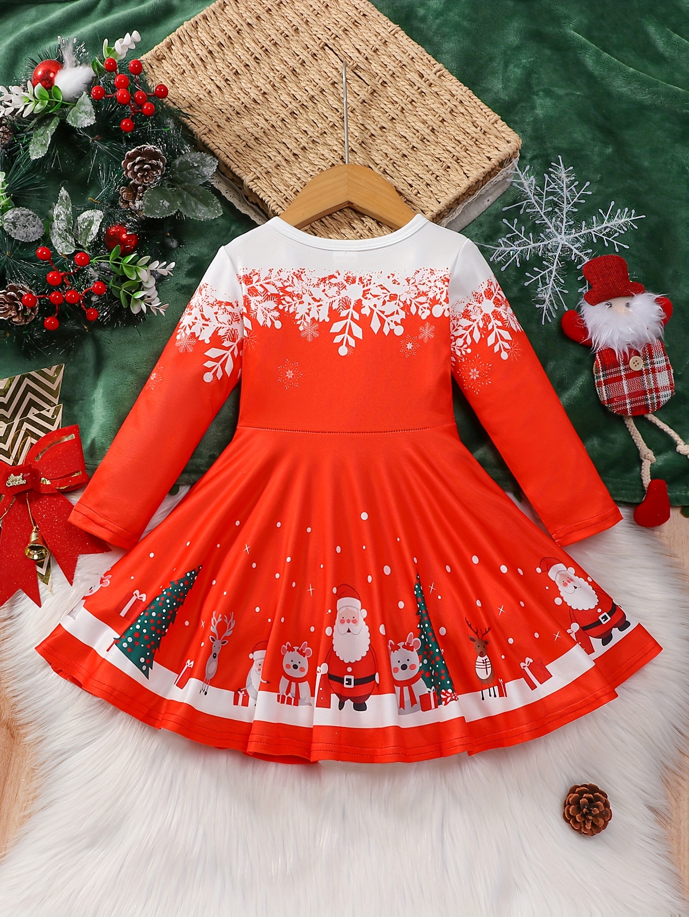 girls christmas long sleeve full print dress temu - Temu