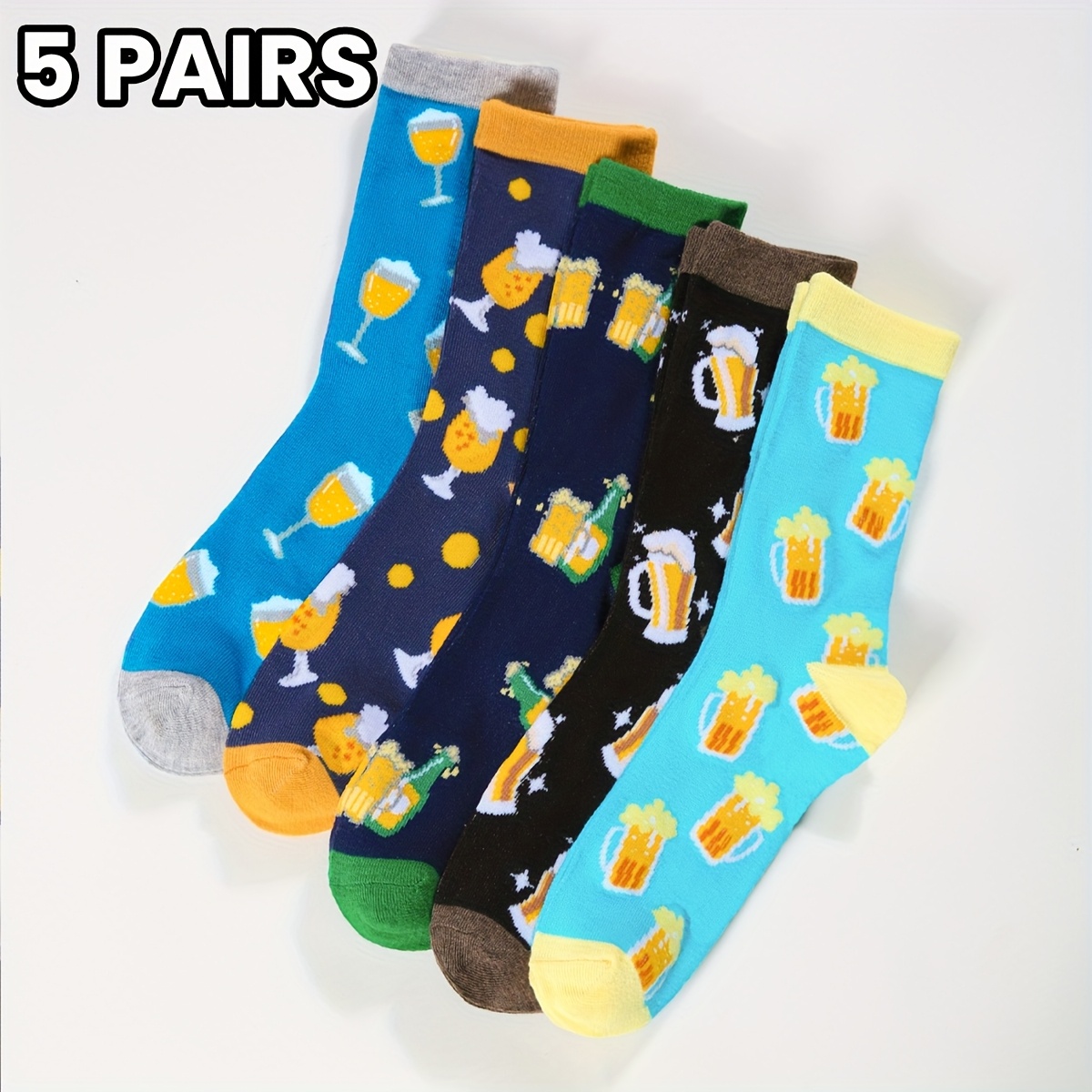 E-shop Fünf Paar Mid-Calf Socken für Herren mit einem lustigen Bier-Design für alle , für den , Fitnessstudio und gesellige