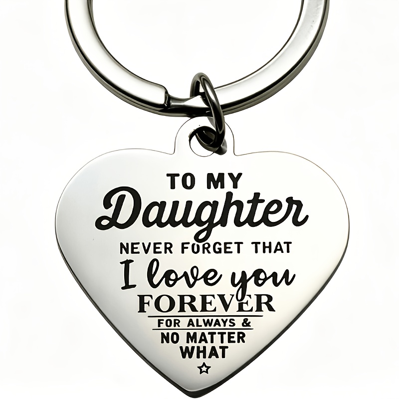 TEMU 1pc Stainless Steel Keychain "to My Daughter" Heart-shaped Stainless Steel Keyring, Keepsake Gift From Parents To Daughter, Car Key, School Bag,