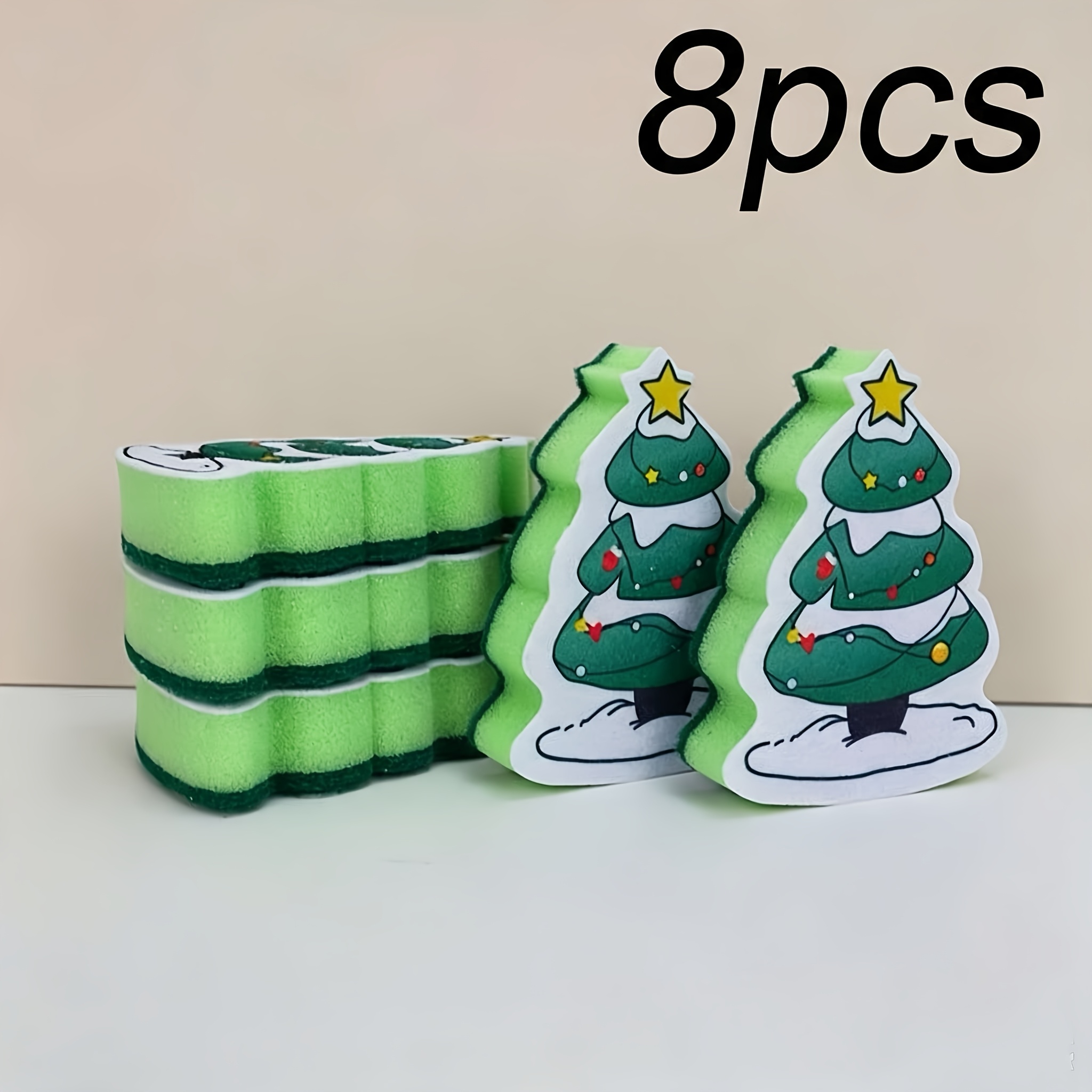 TEMU 8pcs Christmas Kitchen Sponge Cloths, Scouring Pads, Dish Rags, Double-sided Cleaning Cloths, Suitable For Home Kitchen Hygiene Cleaning, Dishes