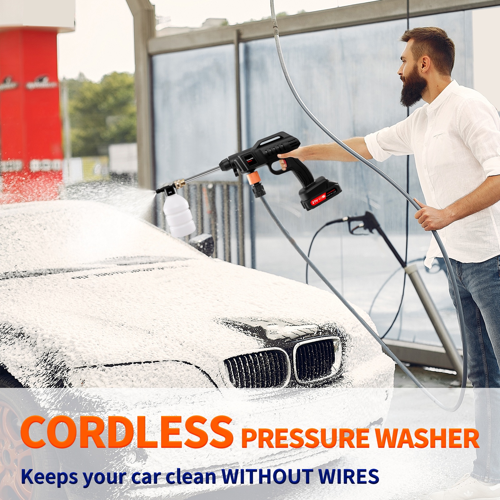 60 Bar Cordless Pressure Washer with 2 Nozzles & 5 Spray Modes