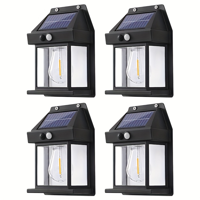 four solar wall lights with motion sensors that provide   from dusk to dawn in three     solar garden lights are   and automatically turn on in the dark making them suitable for gates outdoor doors courtyards