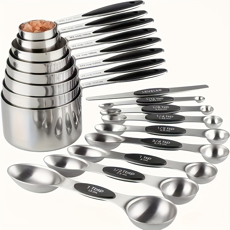 Temu – TEMU 8pcs Measuring Cup/17pcs Measuring Cup Measuring Spoon, Stainless Steel Measuring Spoon, Stackable Measuring Cup Set With Soft Handle, Used To