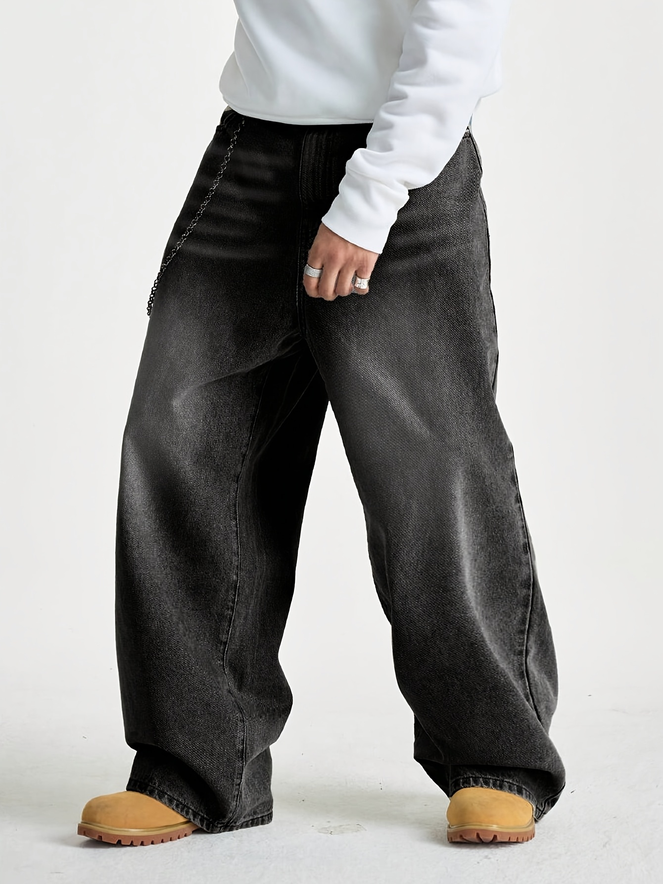 1pc mens wide pants brushed jeans wide 2 rocks - Temu