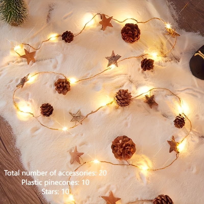 Image of 1pc Christmas Decorative Light String, Plastic Five-pointed Star Wooden Sign Lights, 6.56ft 20 Led Battery-free New Year Ornament For Office Room Wedding Wall Home Décor