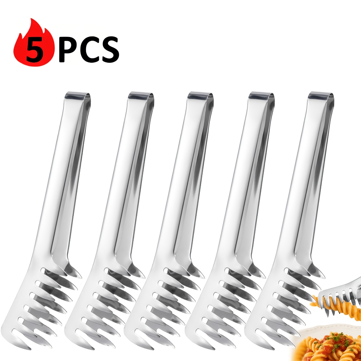 TEMU Set de 5 pinces à pâtes en acier inoxydable de 9 pouces, pinces à salade réutilisables, pinces à pain, pinces de barbecue, pinces à pâtisserie,