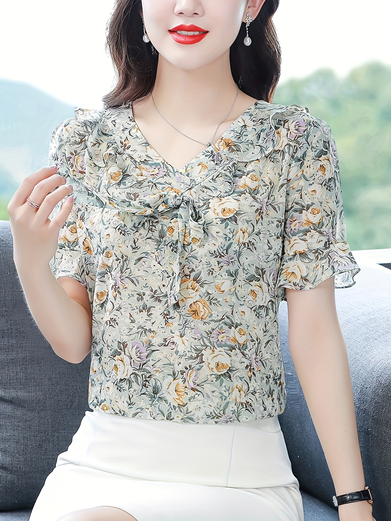 新品未開封★2025SS受注販売PUFF SHORT SLEEVE BLOUSE Buy NEXT Floral Embroidered Puff Short Sleeve 100% Cotton