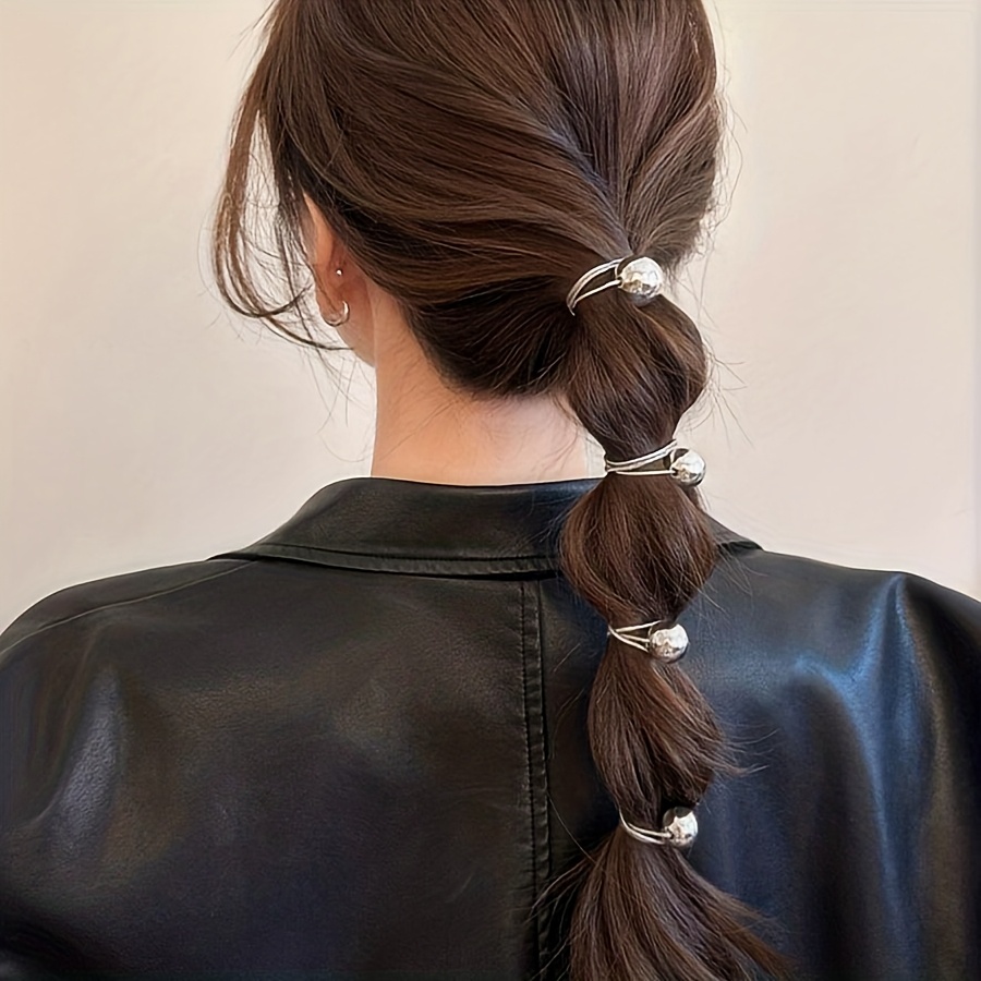 6 Ultra-Bright Silvery Elastic Hair Ties, Decorative Ponytail Holders