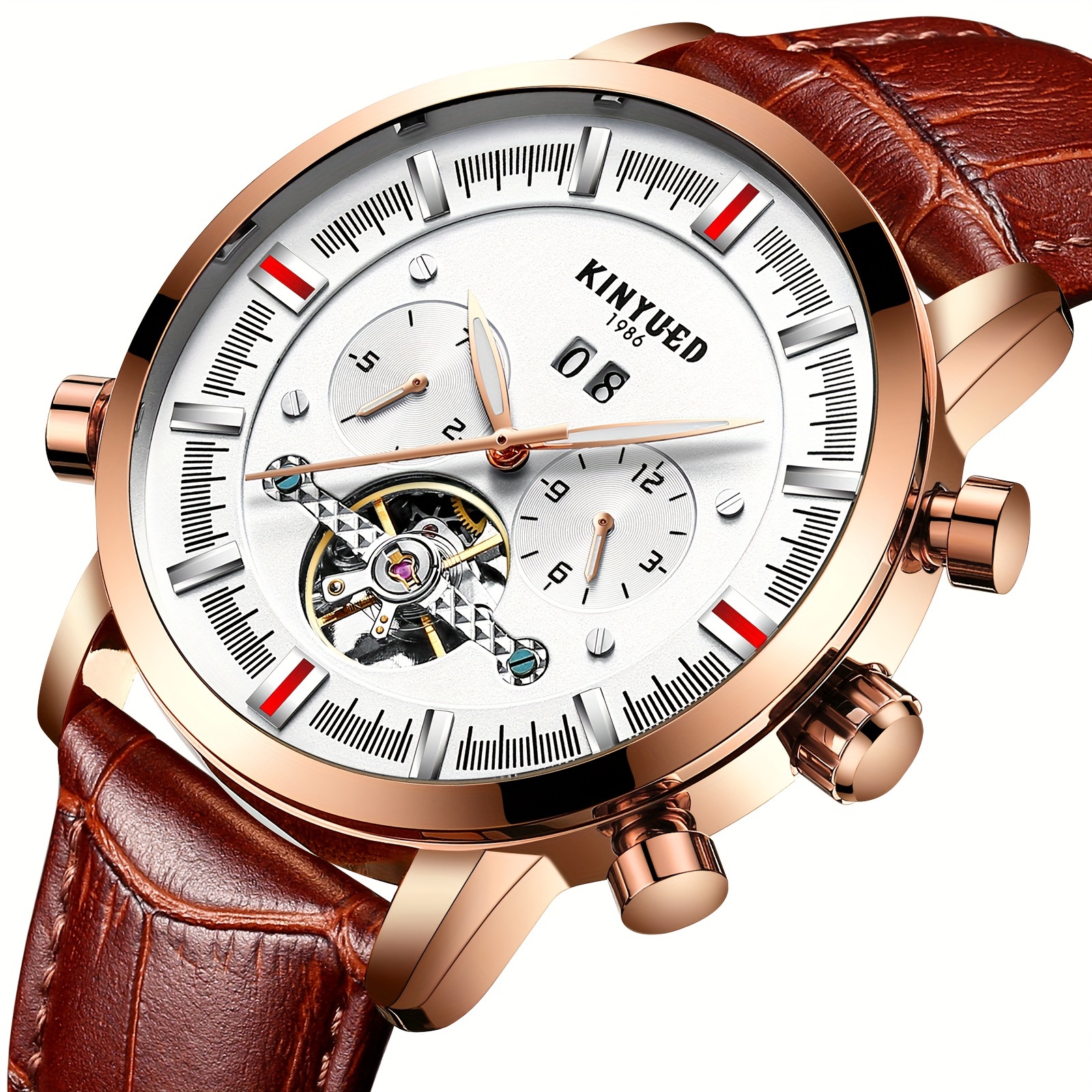 [kinyued] Men's Casual Fashion Watch Large Dial, , Automatic Self-winding Mechanical , Holiday Gift, Without Battery
