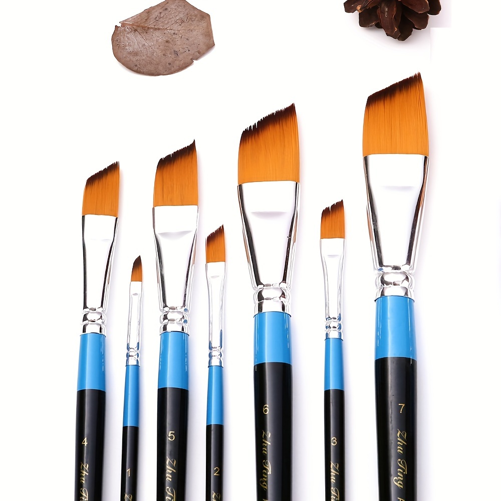 

7-piece Set Square Wash Paintbrushes - Nylon Bristles, Long Handle - Professional Grade For Acrylic, Watercolor, Gouache & Oil Paint - Art Supplies For Artists