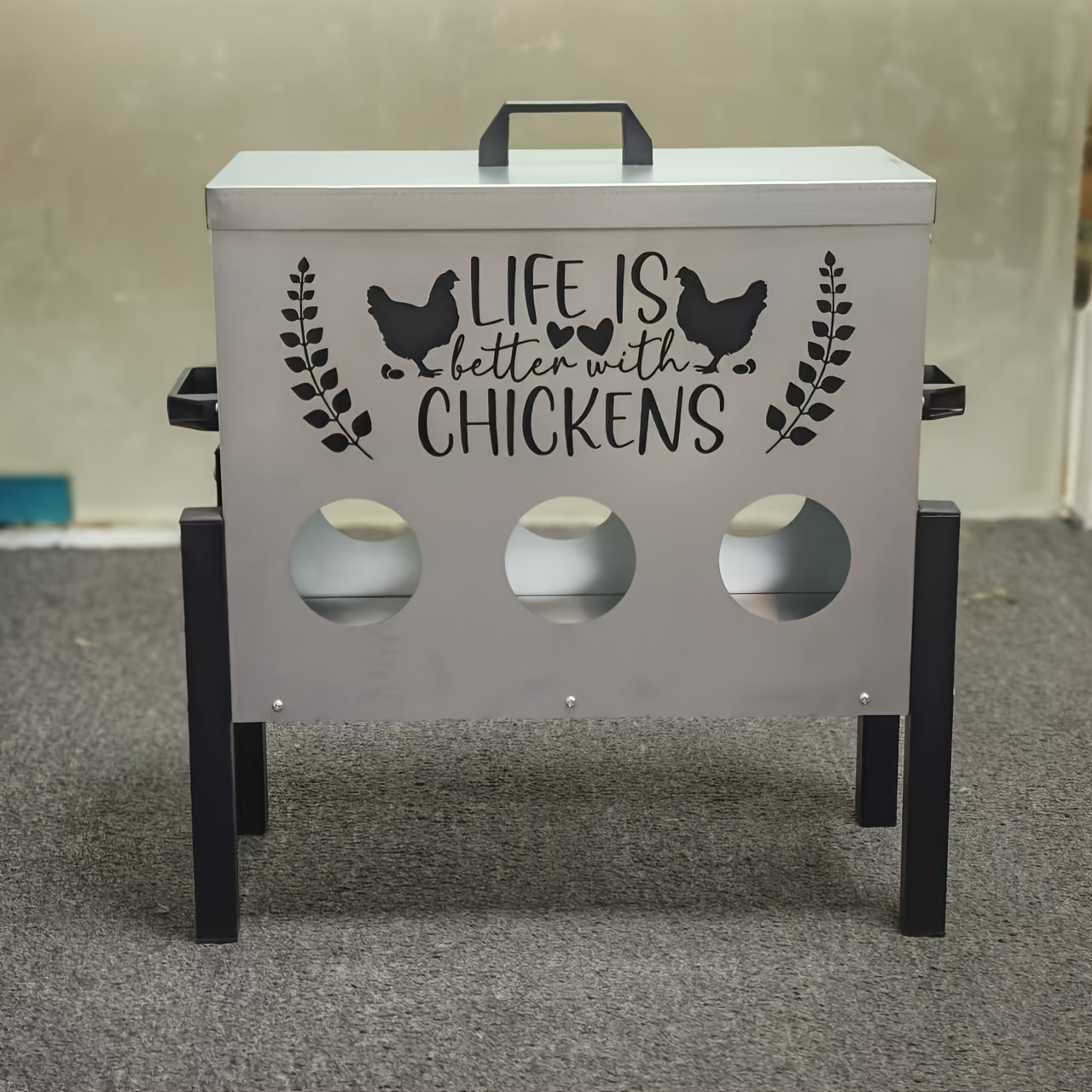 

30 Lbs Stainless Steel Metal Chicken Feeder Box With Aluminum Handles And Adjustable Feet, Large Capacity Feeder For Chickens, Ducks, Geese, Poultry