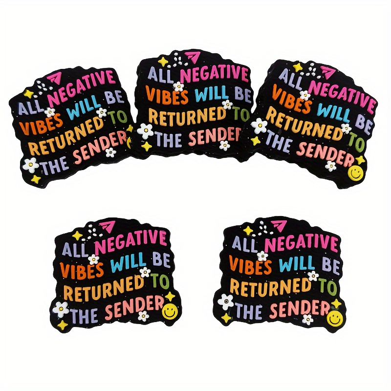 

5pcs Silicone Character Beads Set - 'all Negative Vibes Returned To Sender' Beads For Diy Crafts, Ballpoint Pens, Keychains & Jewelry Making