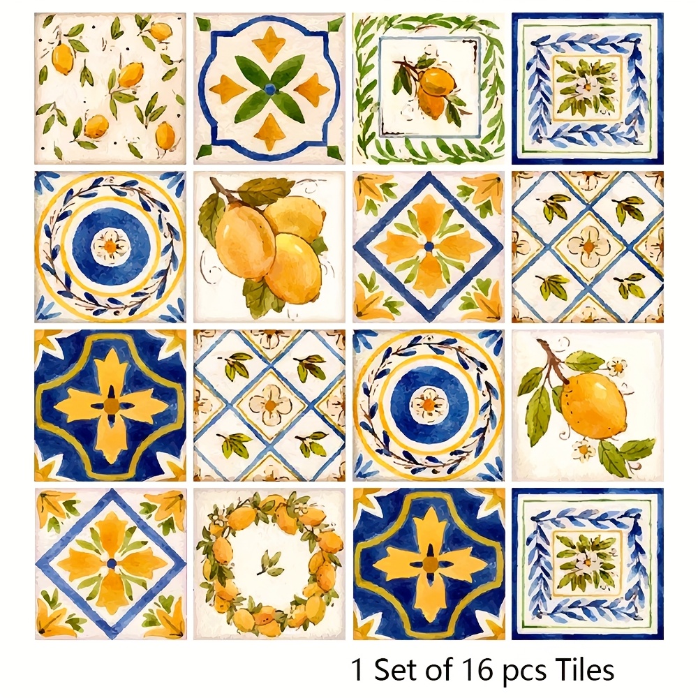 Image of 16pcs/set Waterproof Wall Stickers Decoration Adhesive Wardrobe Kitchen Bathroom Floor Stair Wallpaper Self-adhesive Pvc Art Mural