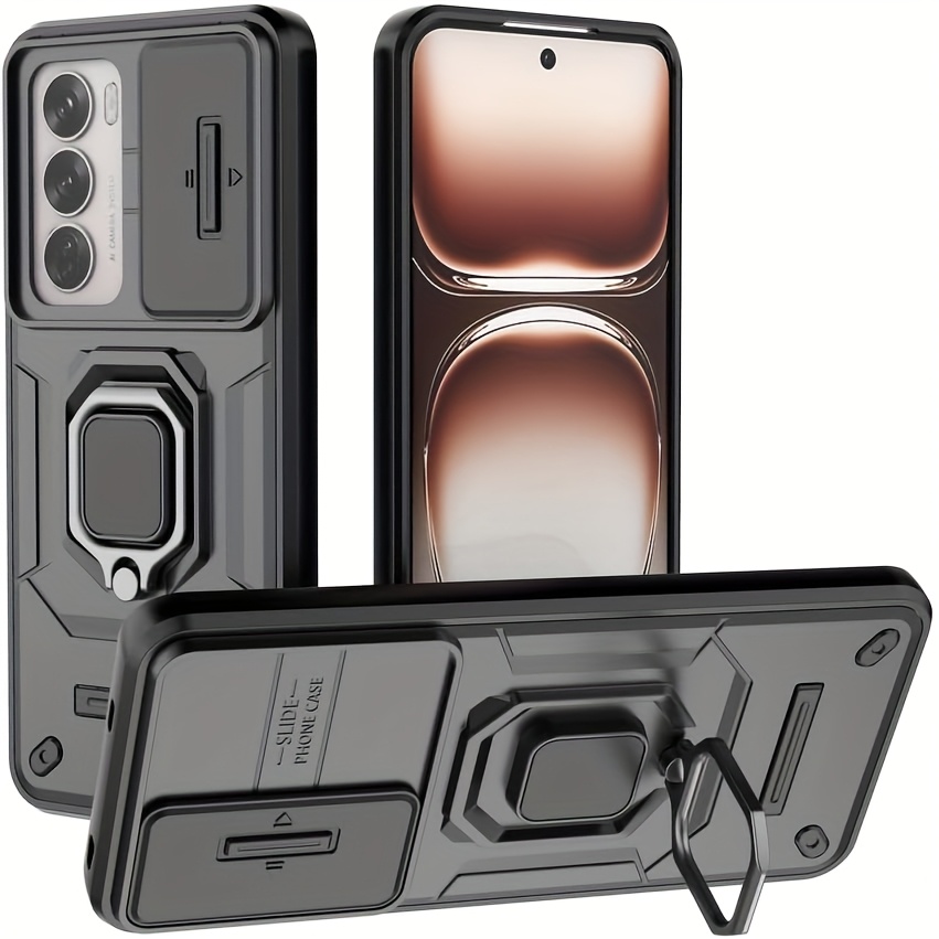 TEMU Phone Case - Suitable For Oppo Reno 12 5g Phone Case, Sliding Lens Camera Protection [built-in Bracket], Magnetic Frame, Heavy-duty Tpu+