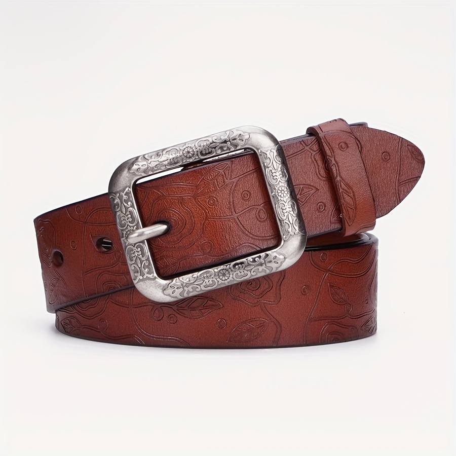 Women'S Leather Belt with a Pin Stylish And Casual Pairing with Jeans  Or Casual Pants, Featuring Embossed Designs, a Simple And V