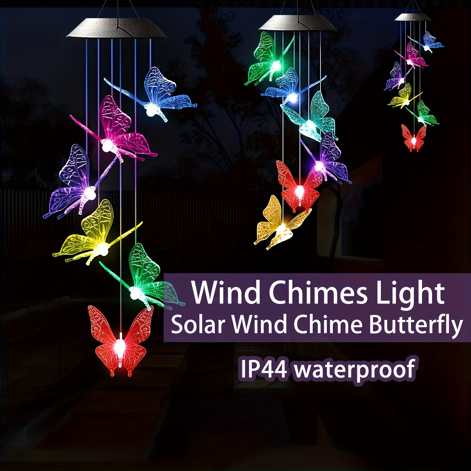 

1pc Solar Butterfly Wind Chimes Light, Waterproof Romantic Solar Powered Butterfly Lights, 6led Color Changing Solar Butterflies Wind Chime, Home, Yard, Balcony, Outdoor Garden Decoration