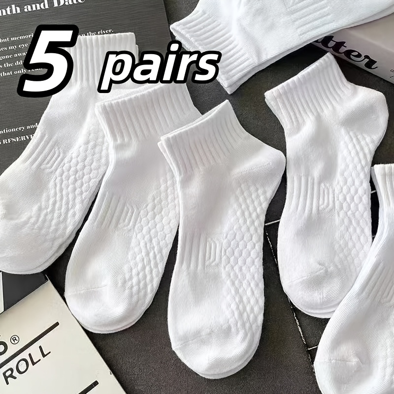 TEMU 5-pair Unisex Japanese Honeycomb Sole Ankle Socks - Solid Color Athletic & Casual Suitable For , Breathable Sweat-wicking Basic Socks With