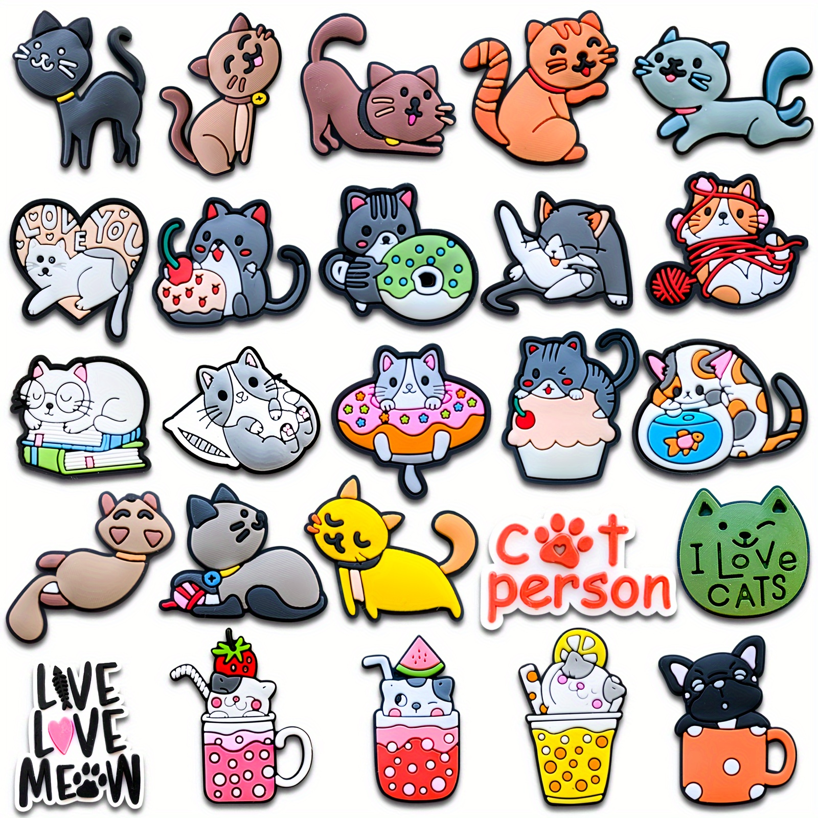 

25pcs Cute Cat Series Shoe Charms For Clogs, Sandals, Wristbands, Bracelets, Cartoon Pet Shoe Decoration Charms For Men And Women, Party Gifts