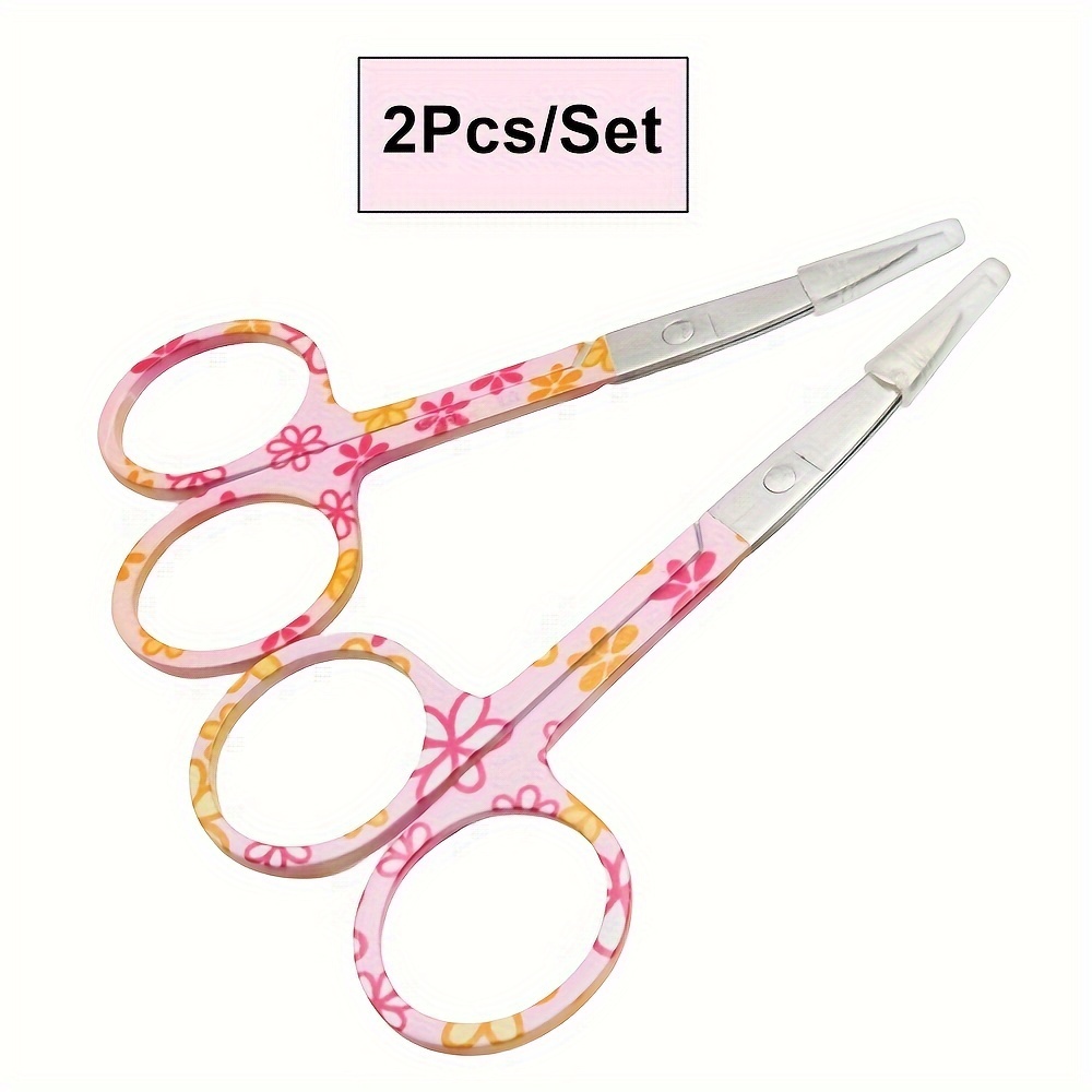 

2pcs Pink Flower Surface Straight Head Cuticle Manicure Pedicure Nails Scissors Eyebrow