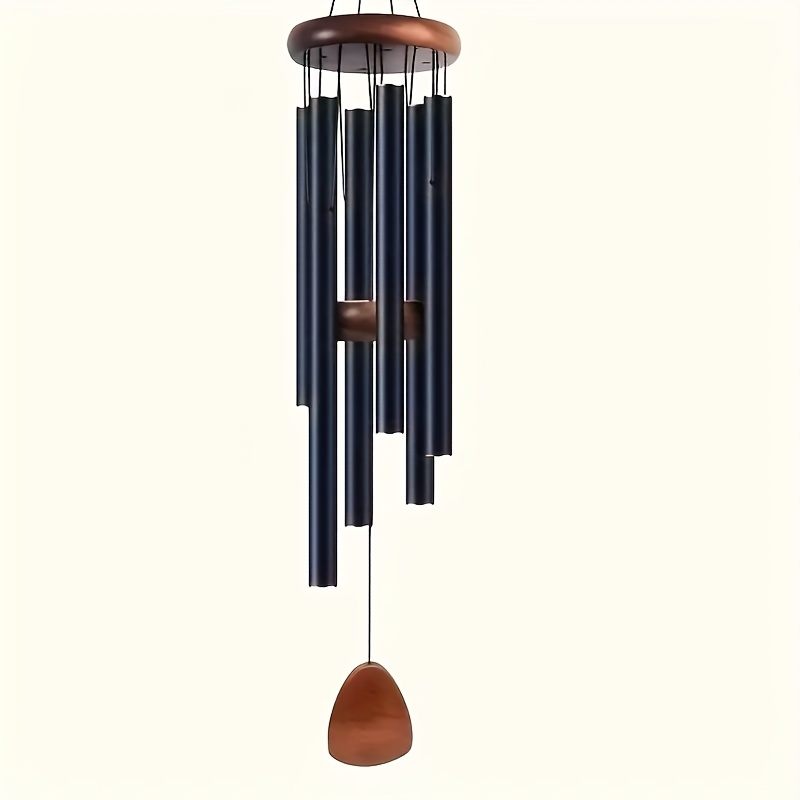 E-shop 1 Windspiel aus schwarzem Metall – Zen-inspirierte Außen- Gartendekoration mit kaskadierenden Röhren, melodischem Klang hängenden Windfängern –